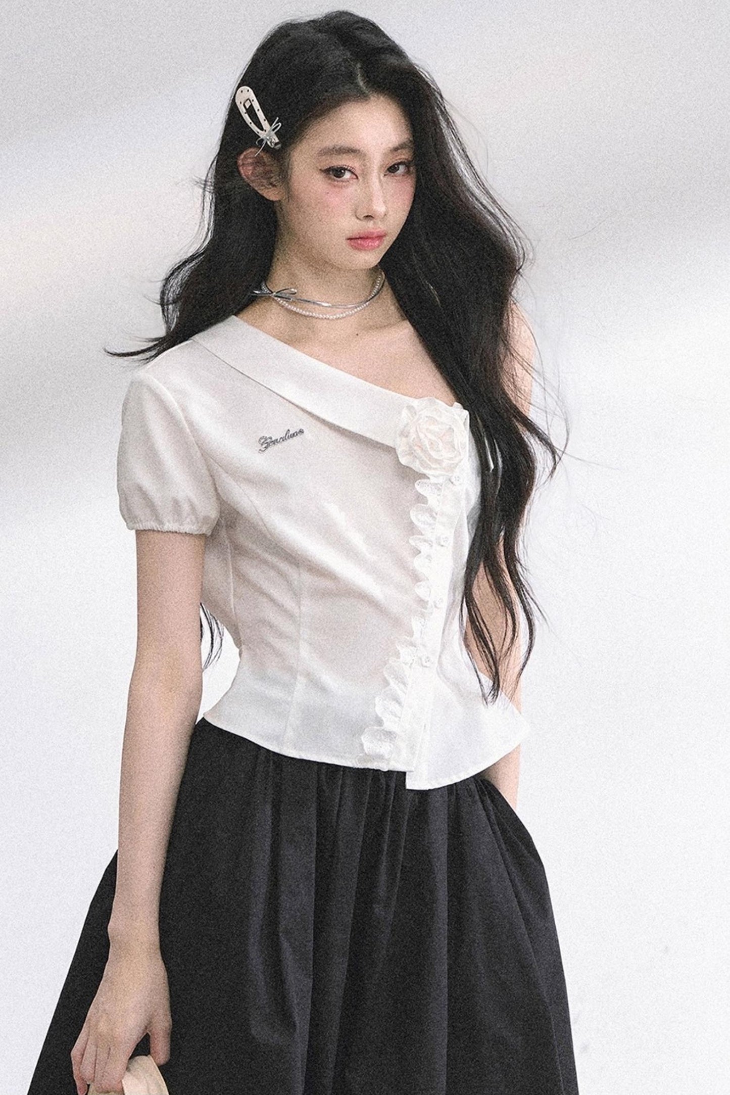 White Gardenia Lace Off-the-Shoulder Shirt