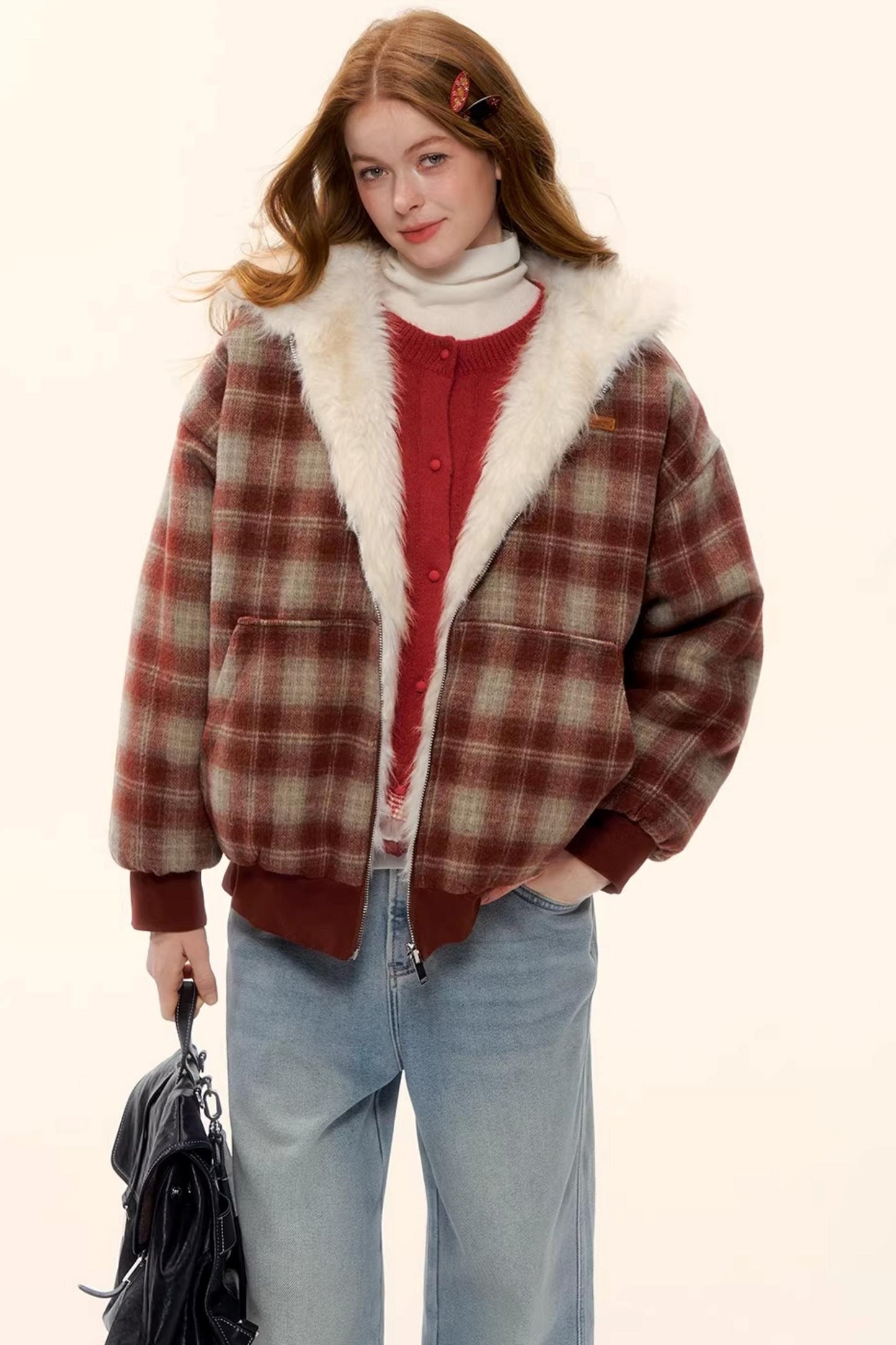 Reversible Plaid Plush Coat