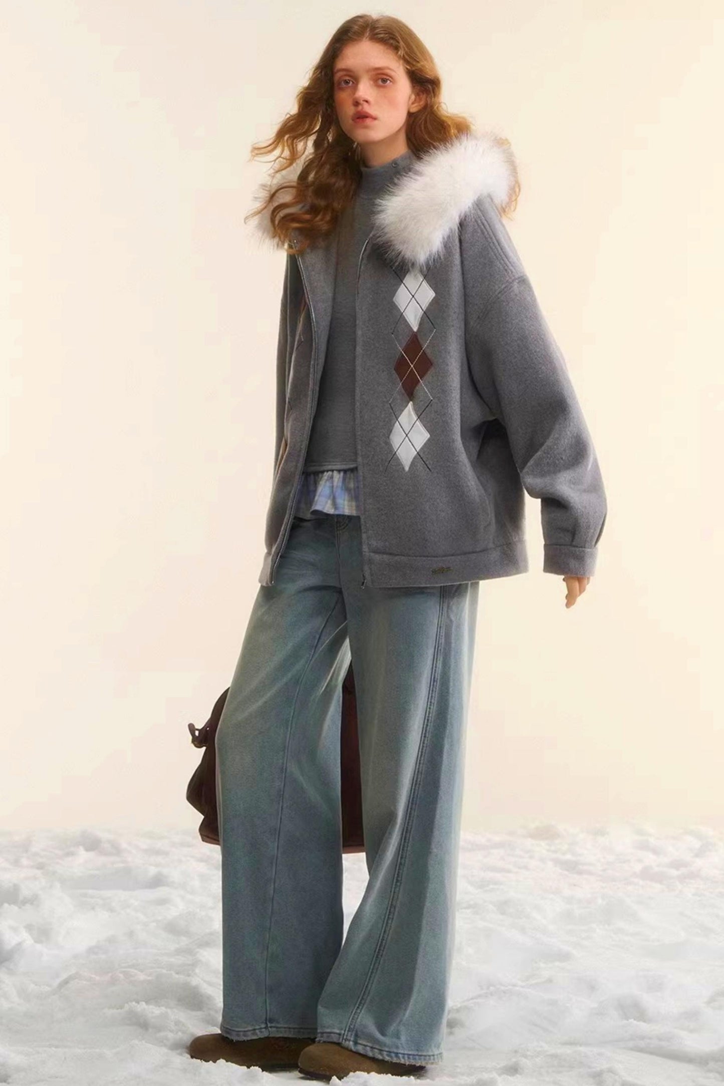 Diamond-Embroidered Woolen Jacket