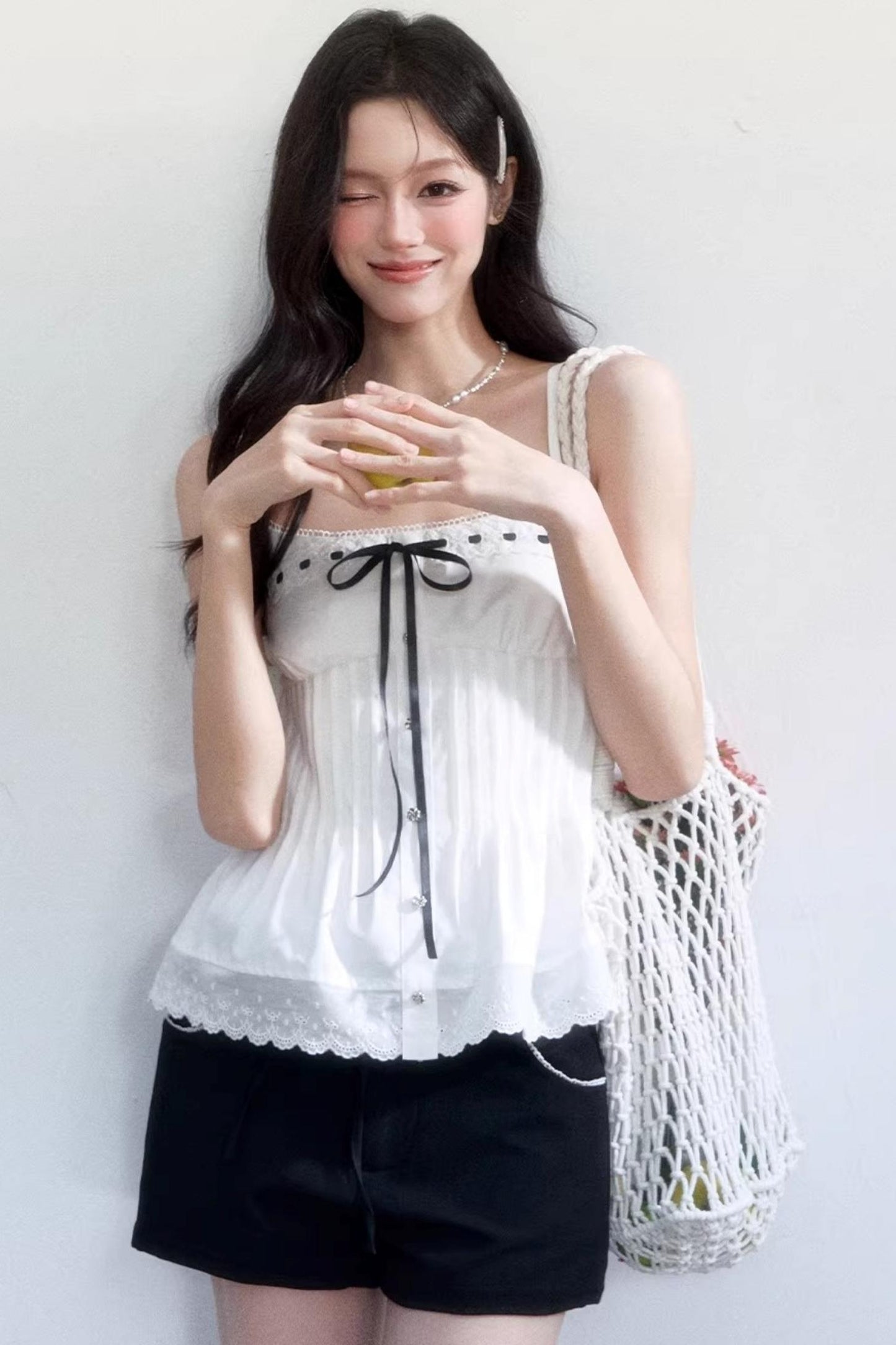Black and White Ice Silk Two-Piece Set-Up