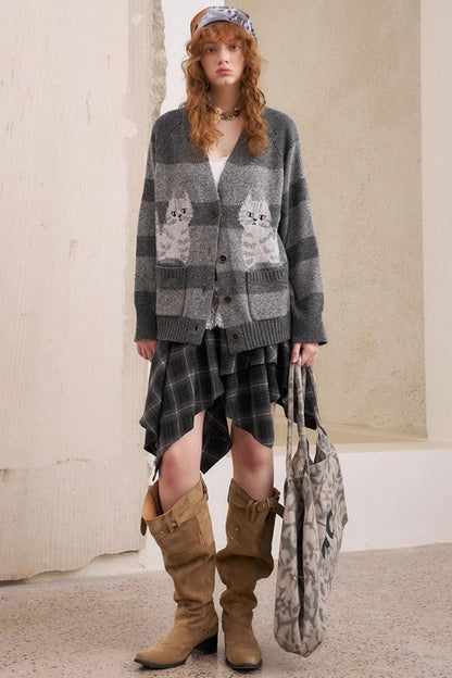 Symmetrical Striped Knitted Cardigan Jacket