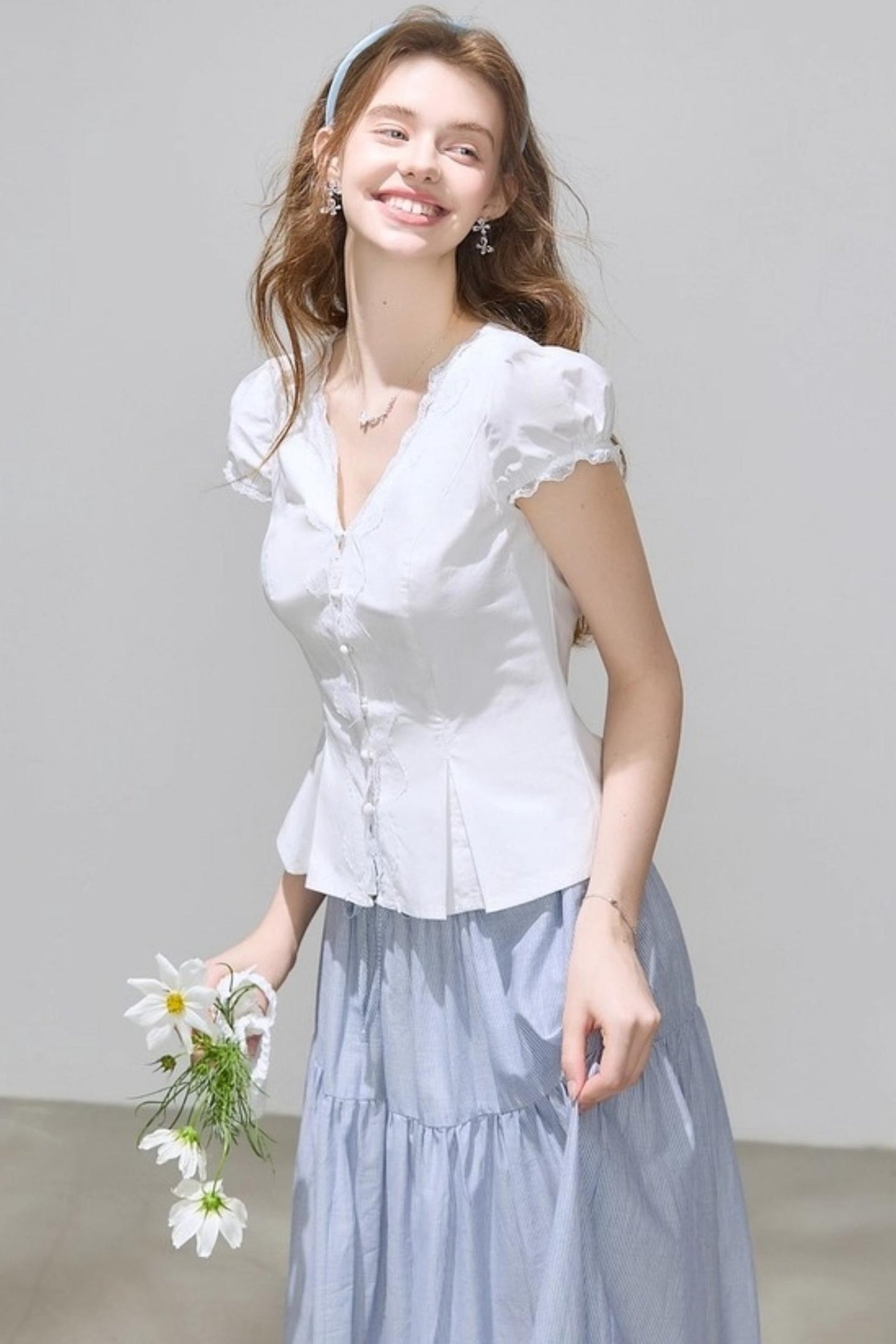 White V-Neck Slimming Shirt