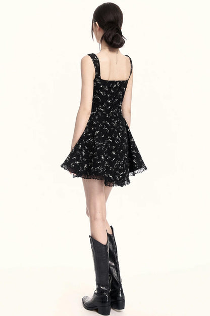 French Floral Square Neck Dress