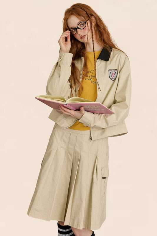 Retro College Jacket Two-Piece Set-Up