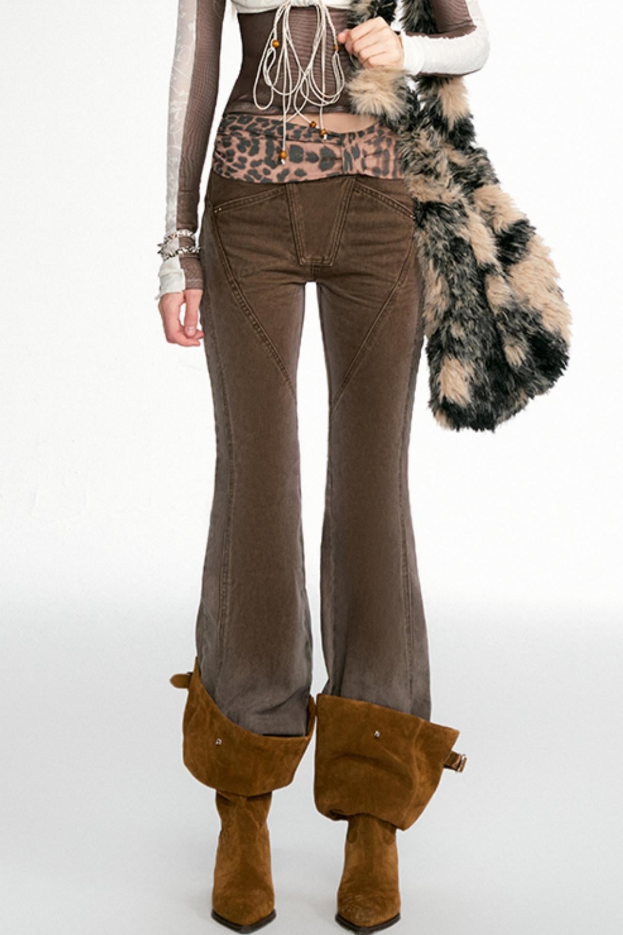 Cheetah Leopard-Print Split Jeans