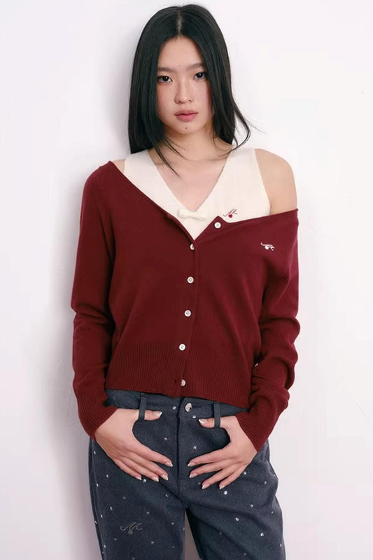 Color-Blocked Velvet Knit Cardigan