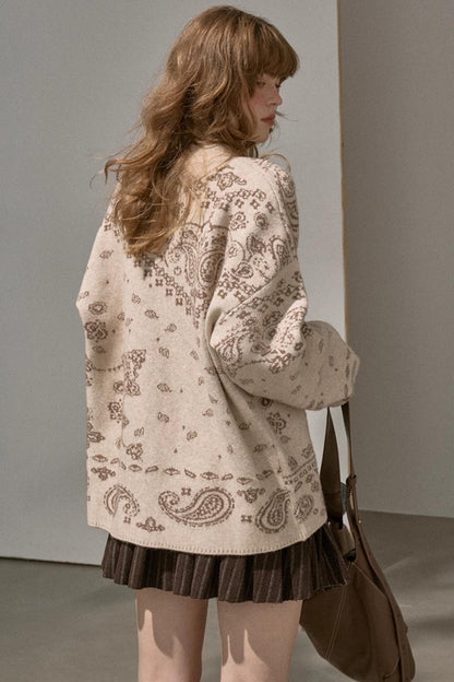 Cashew Flower V-Neck Premium Knit Cardigan