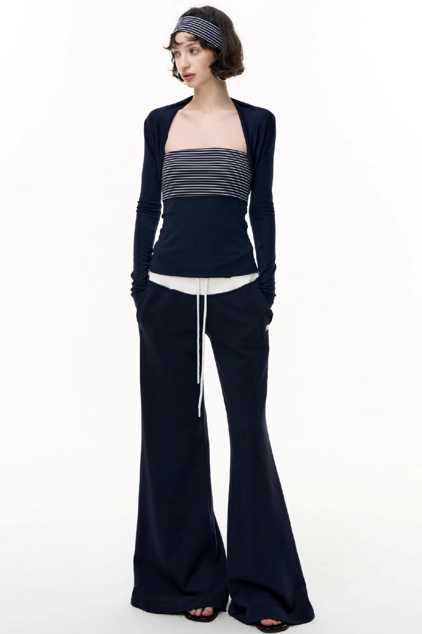 Drawstring Cotton Flared Sweatshirt Slacks