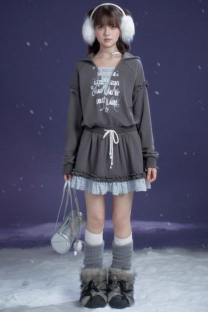 Gray-Blue Hooded Dress