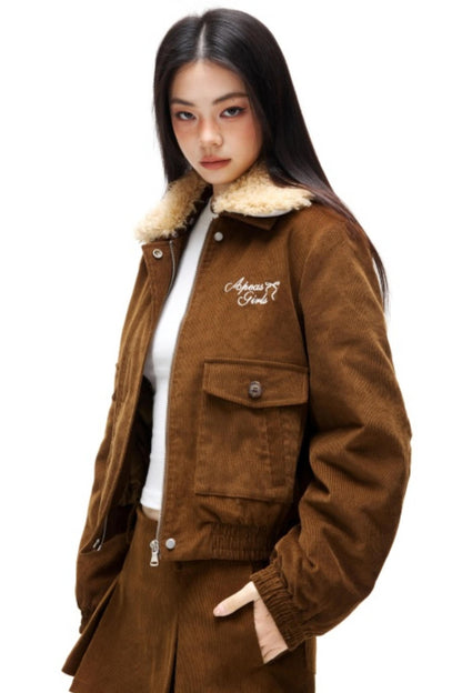 Retro Corduroy Jacket Skirt Set