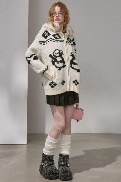Detachable Fur Collar Knitted Cardigan