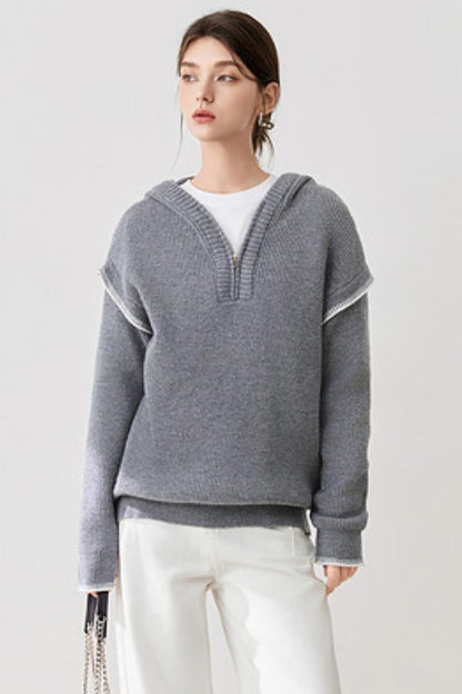 Loose Hooded Knitted Cardigan