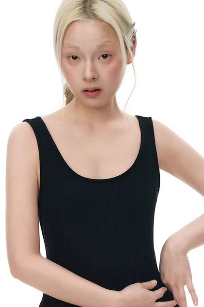 니트 패치워크 베스트 원피스