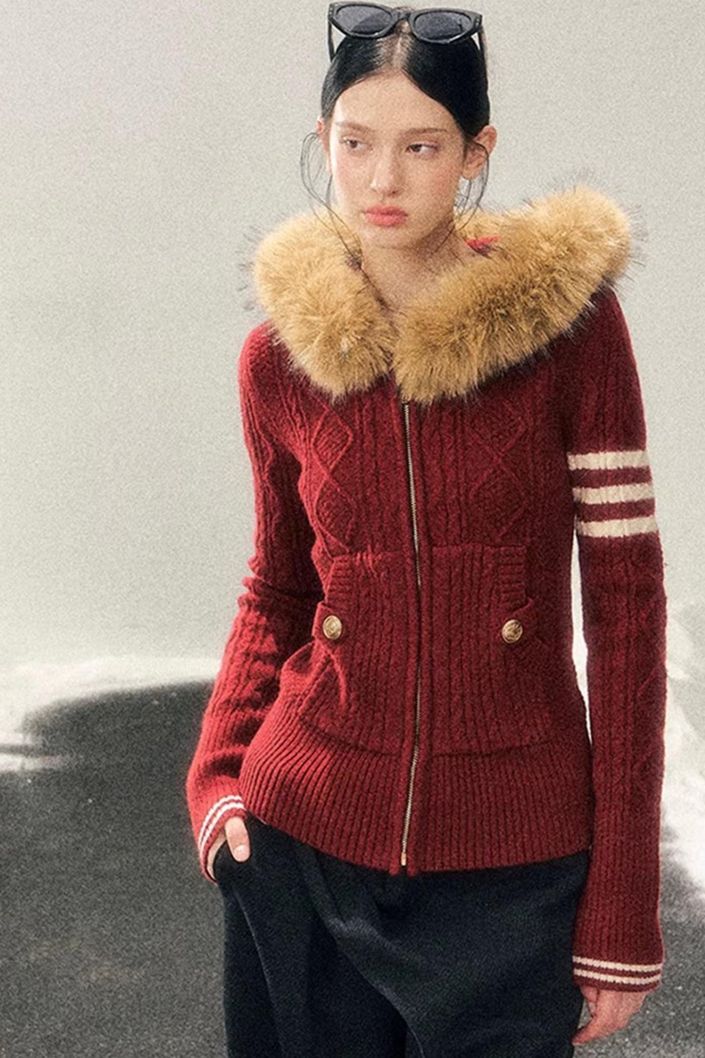 Hooded Cable Knit Sweater