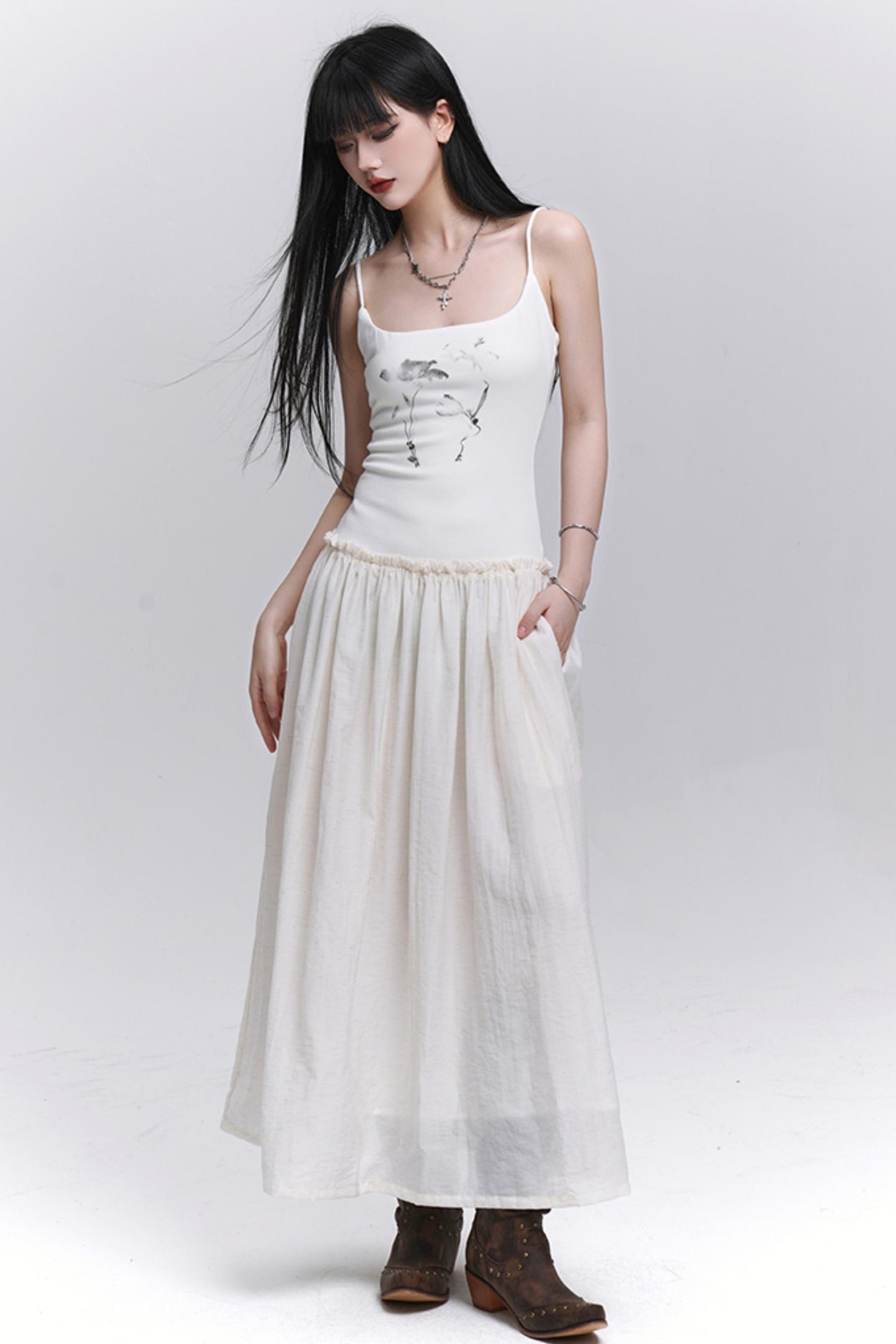 Summer Black-White Halter Dress