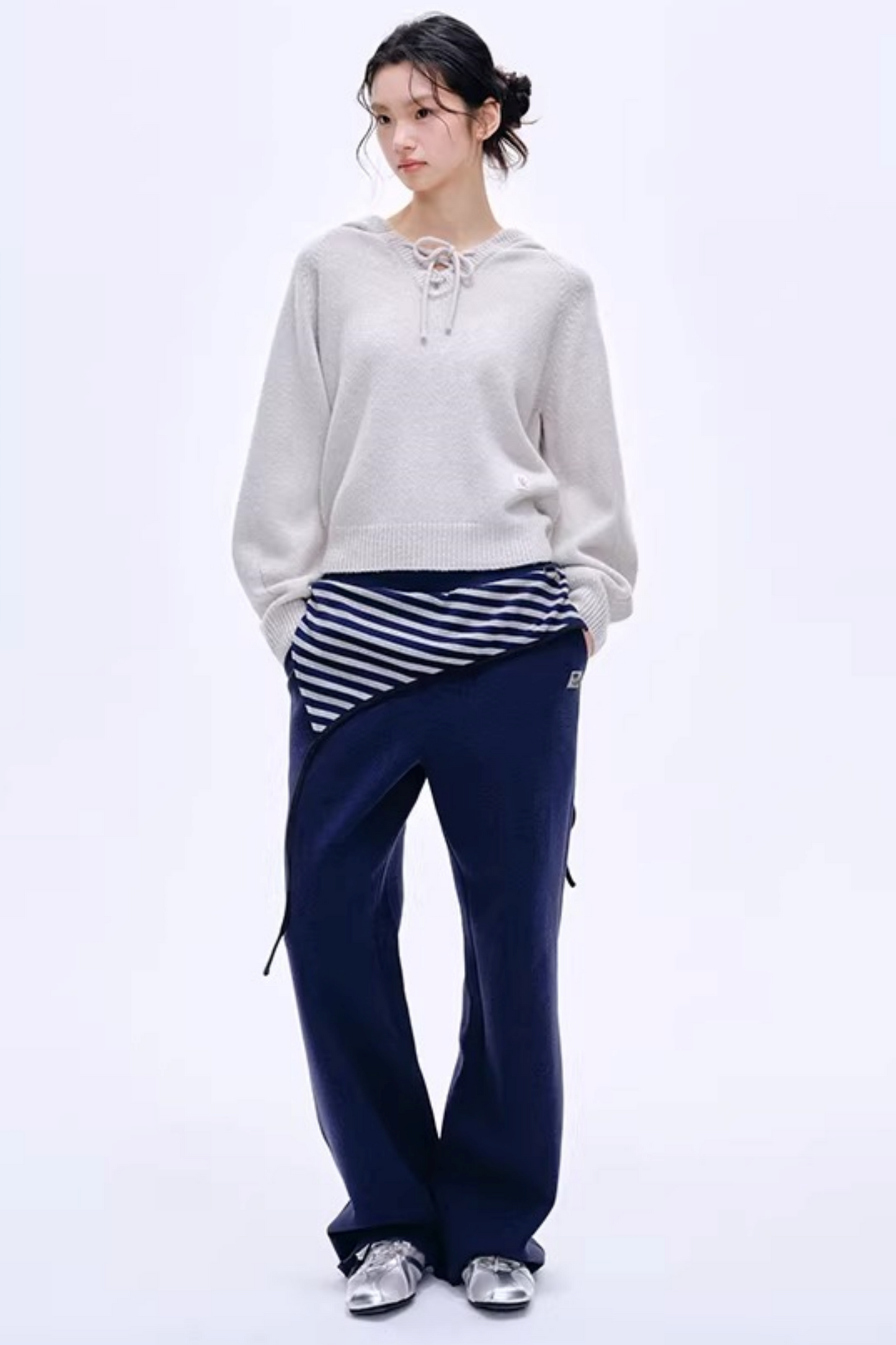 Color-Blocked Cotton Striped Pants