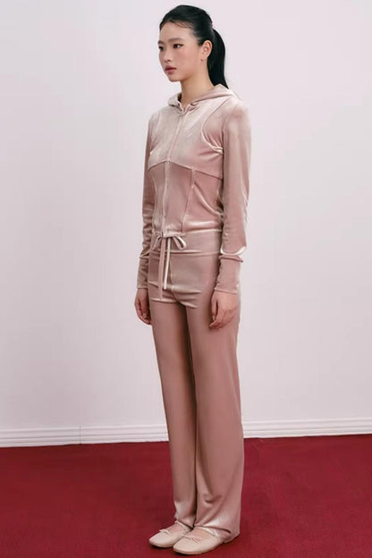 Velvet Embroidered Sweatshirt and Pants Set