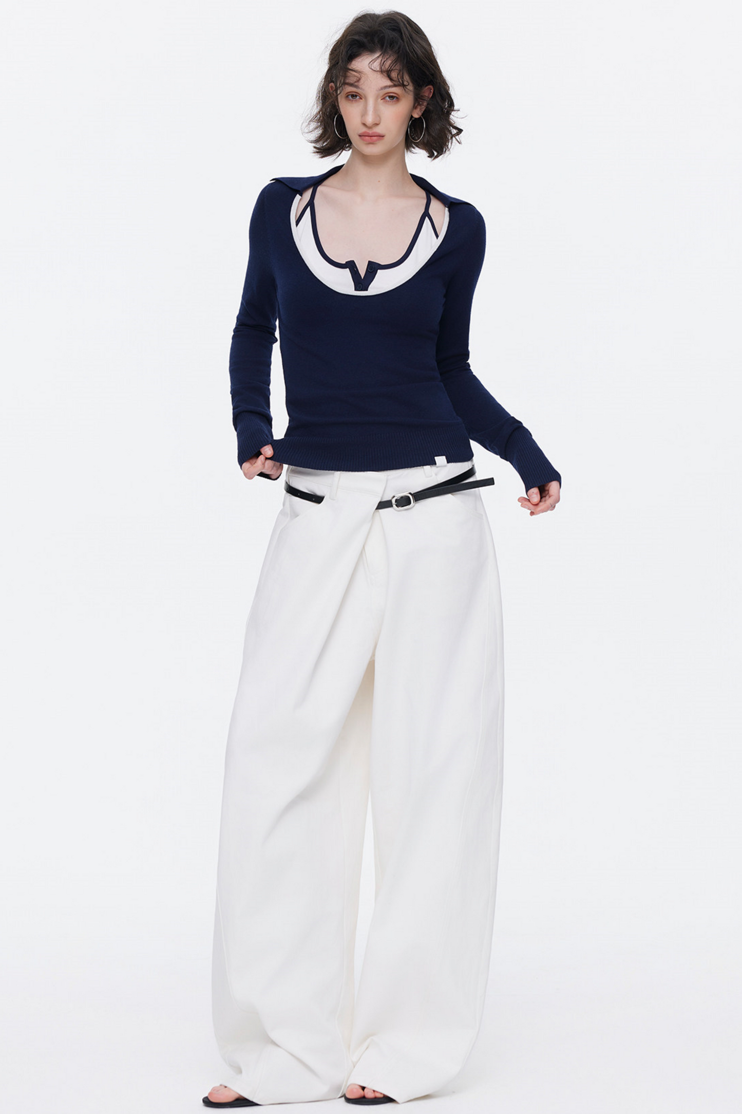 Asymmetrical Waistband Denim Pants