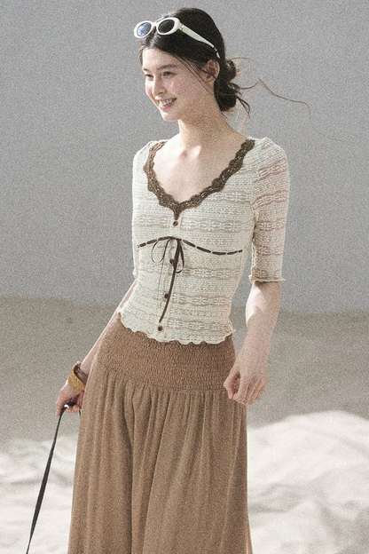 French Lace Hollow-Out Top