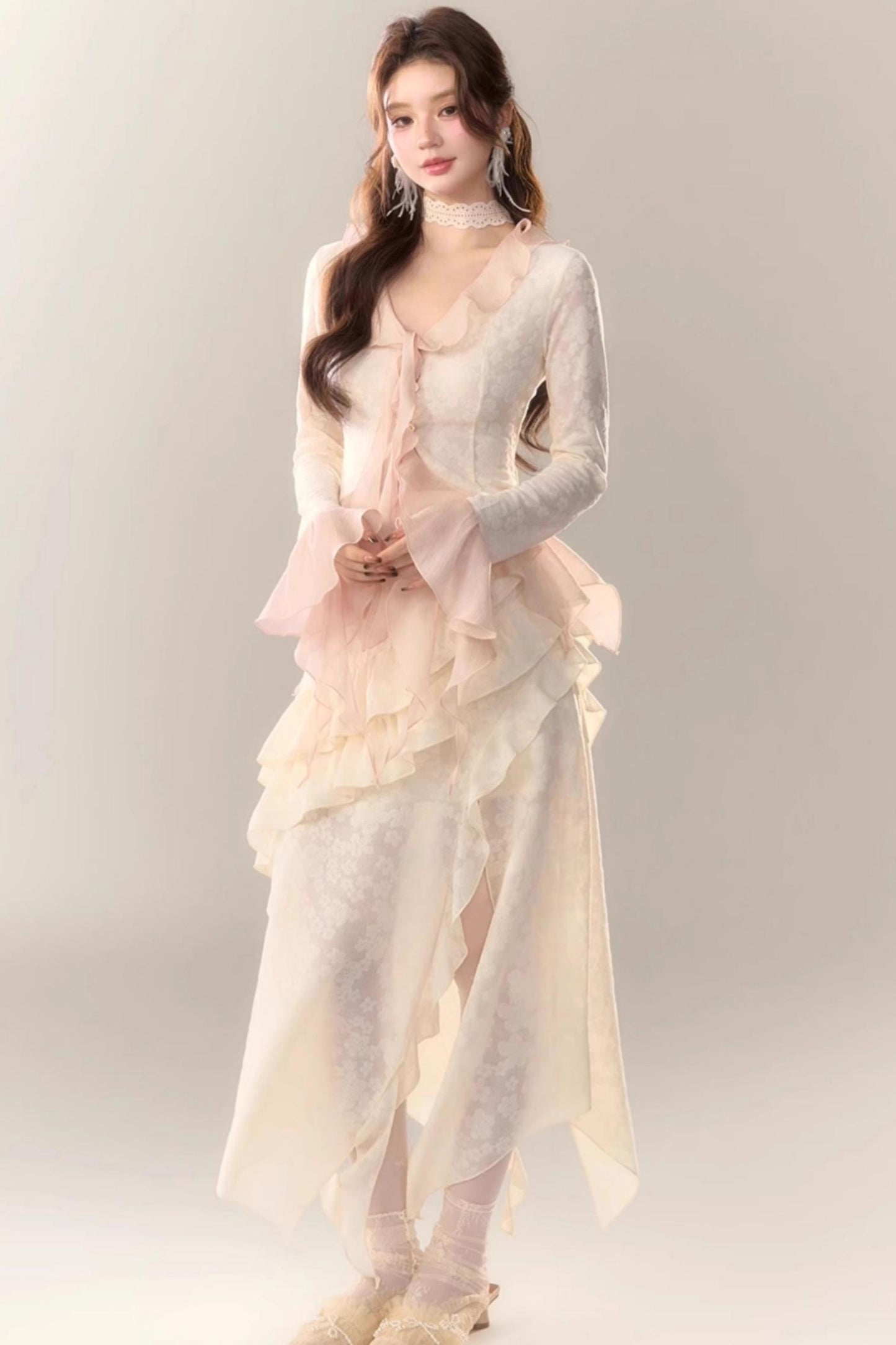 Blue Cherry Blossom Top Skirt Set-Up