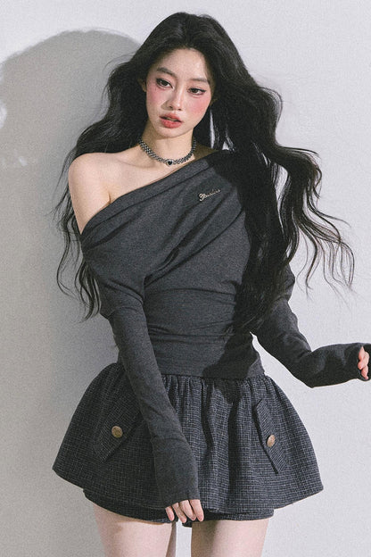 Melbourne Korean Slanted Shoulder T-shirt