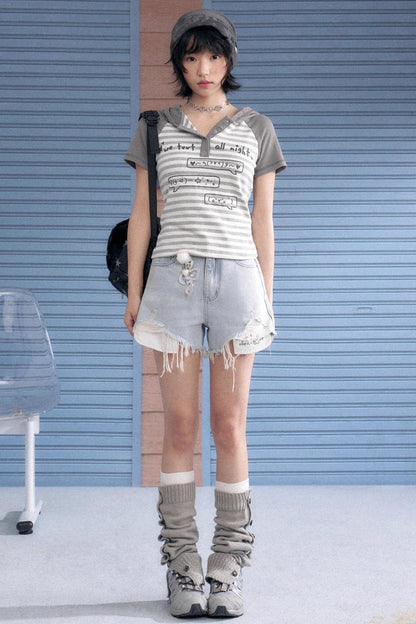 Whiskered Wings Denim Shorts