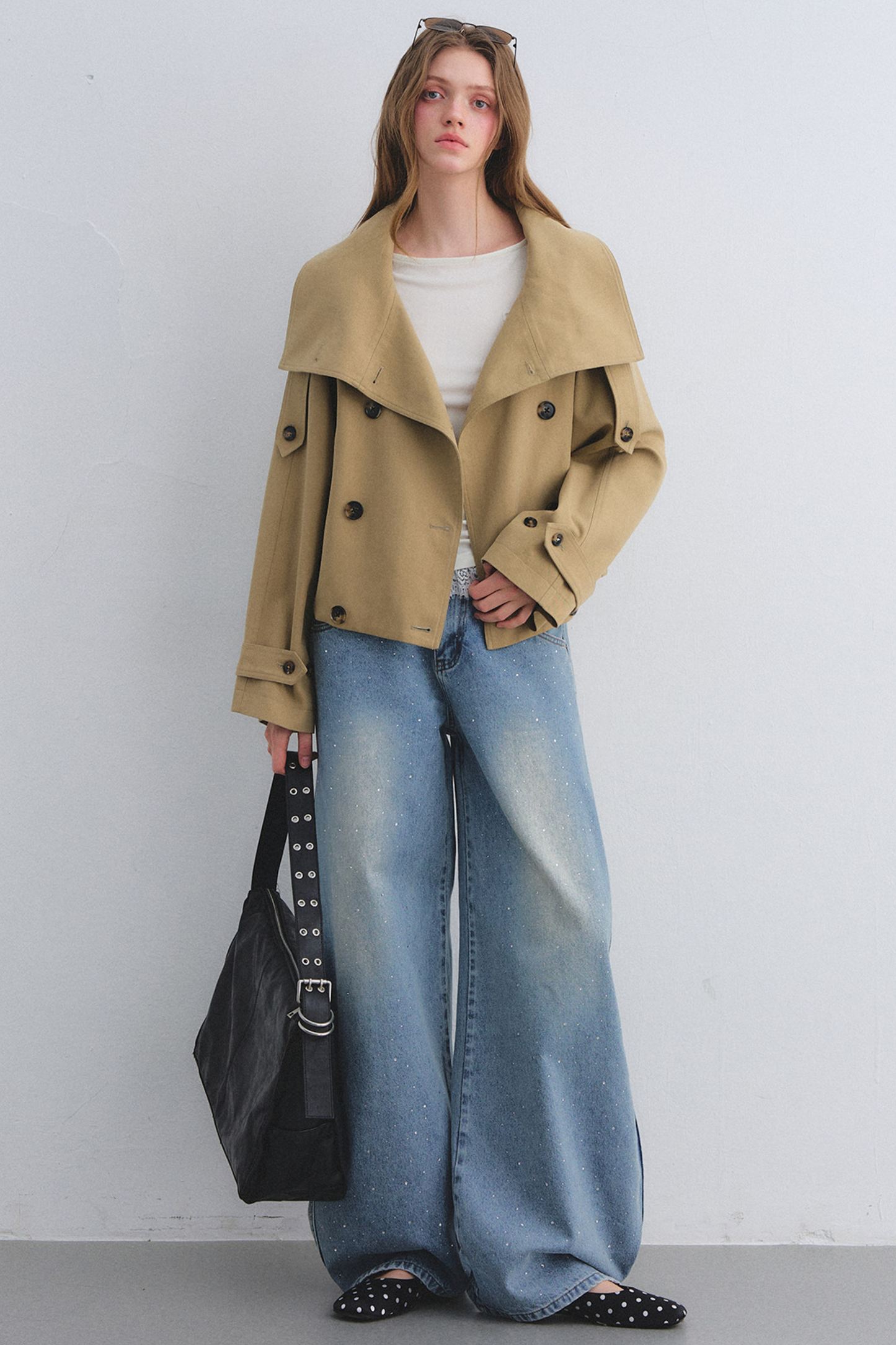 Rhinestone Washed Denim Pants