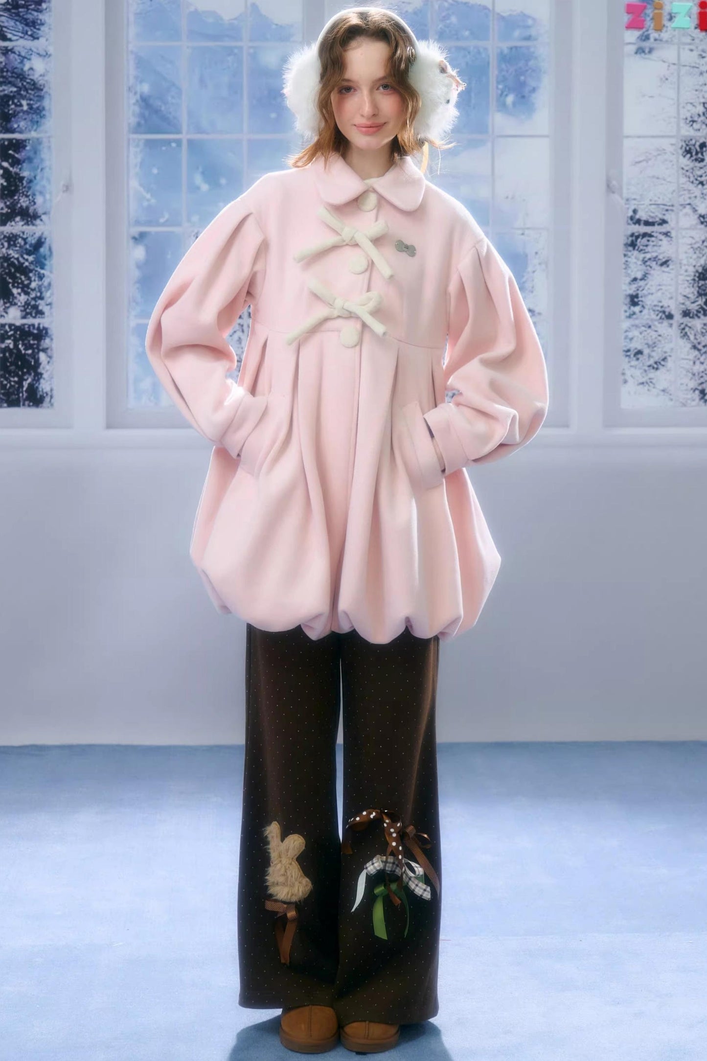 Bowknot Doll Collar Woolen Coat