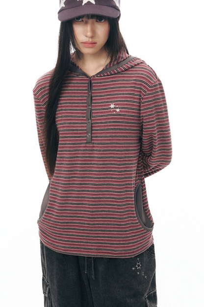 Striped Hooded Color-Block Top