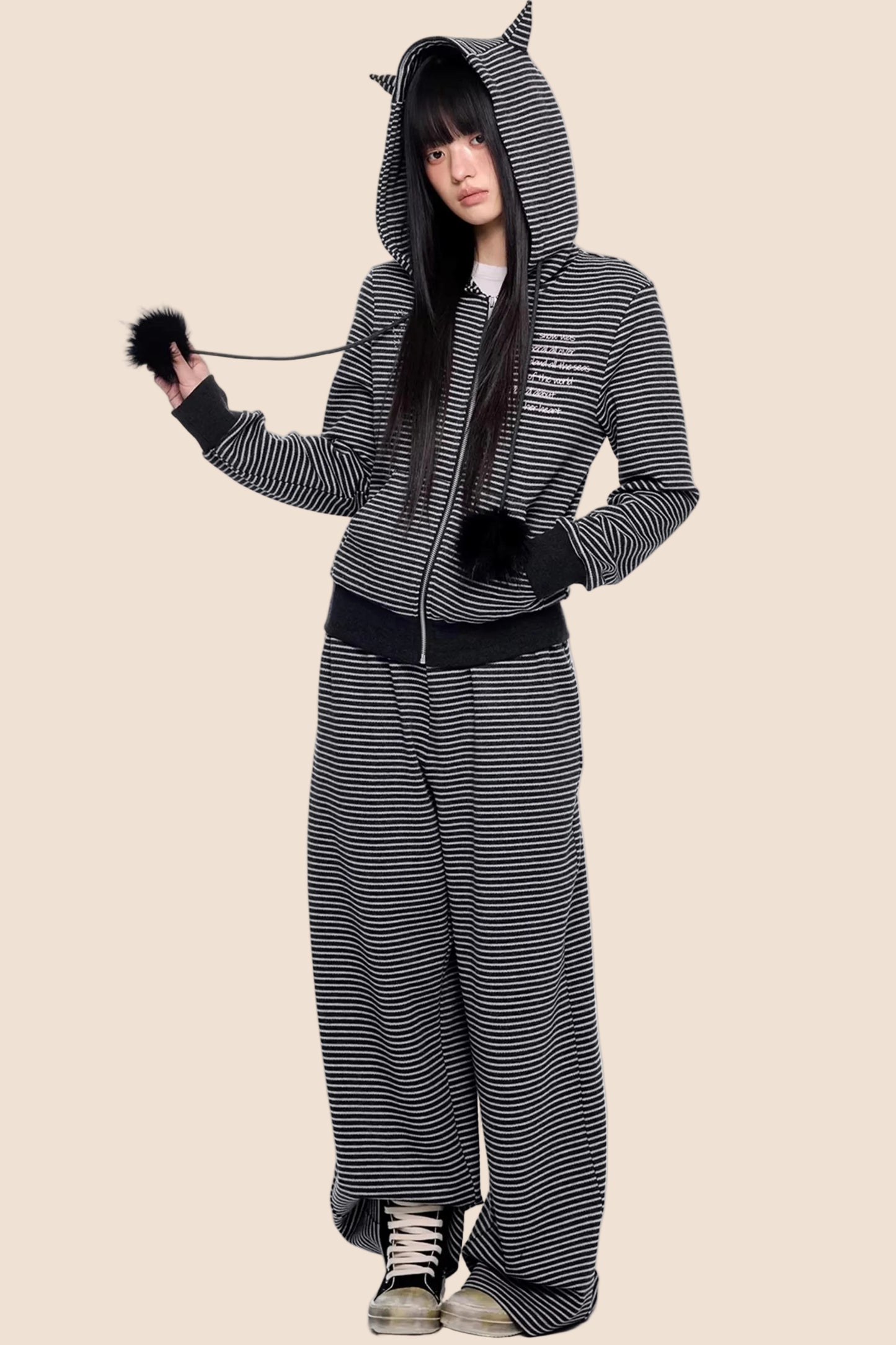 Little Devil Striped Hooded Jacket Set-Up