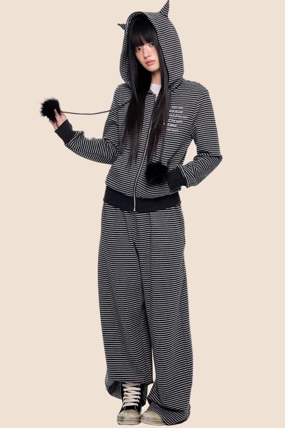 Little Devil Striped Hooded Jacket Set-Up