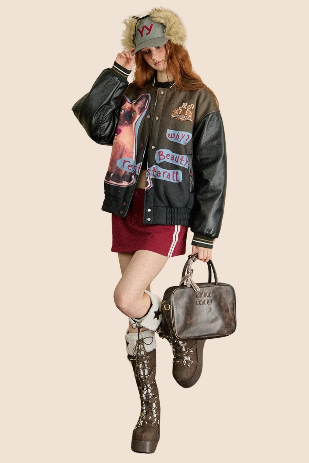 Vintage Dog Print PU Leather Jacket