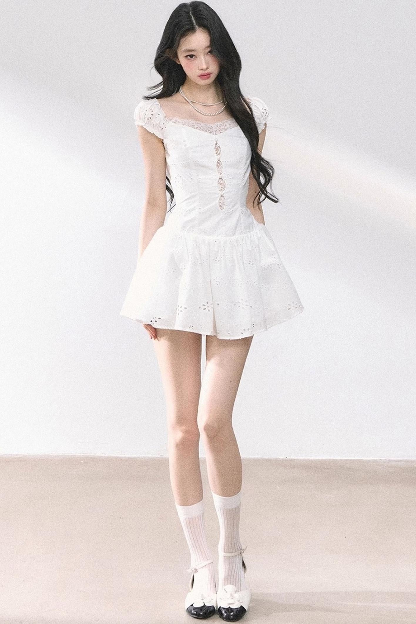 White Slimming French Lace Dress