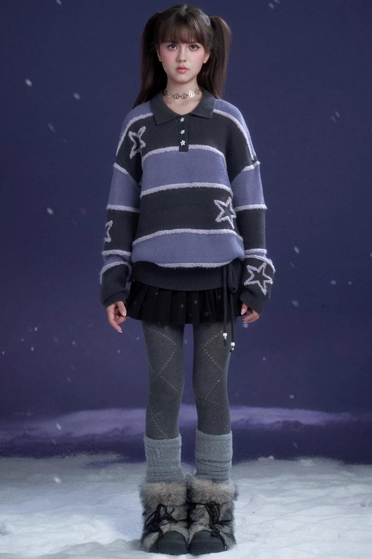 Purple Striped Star Sweater