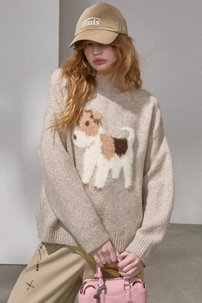 Puppy Jacquard Cloud Sweater