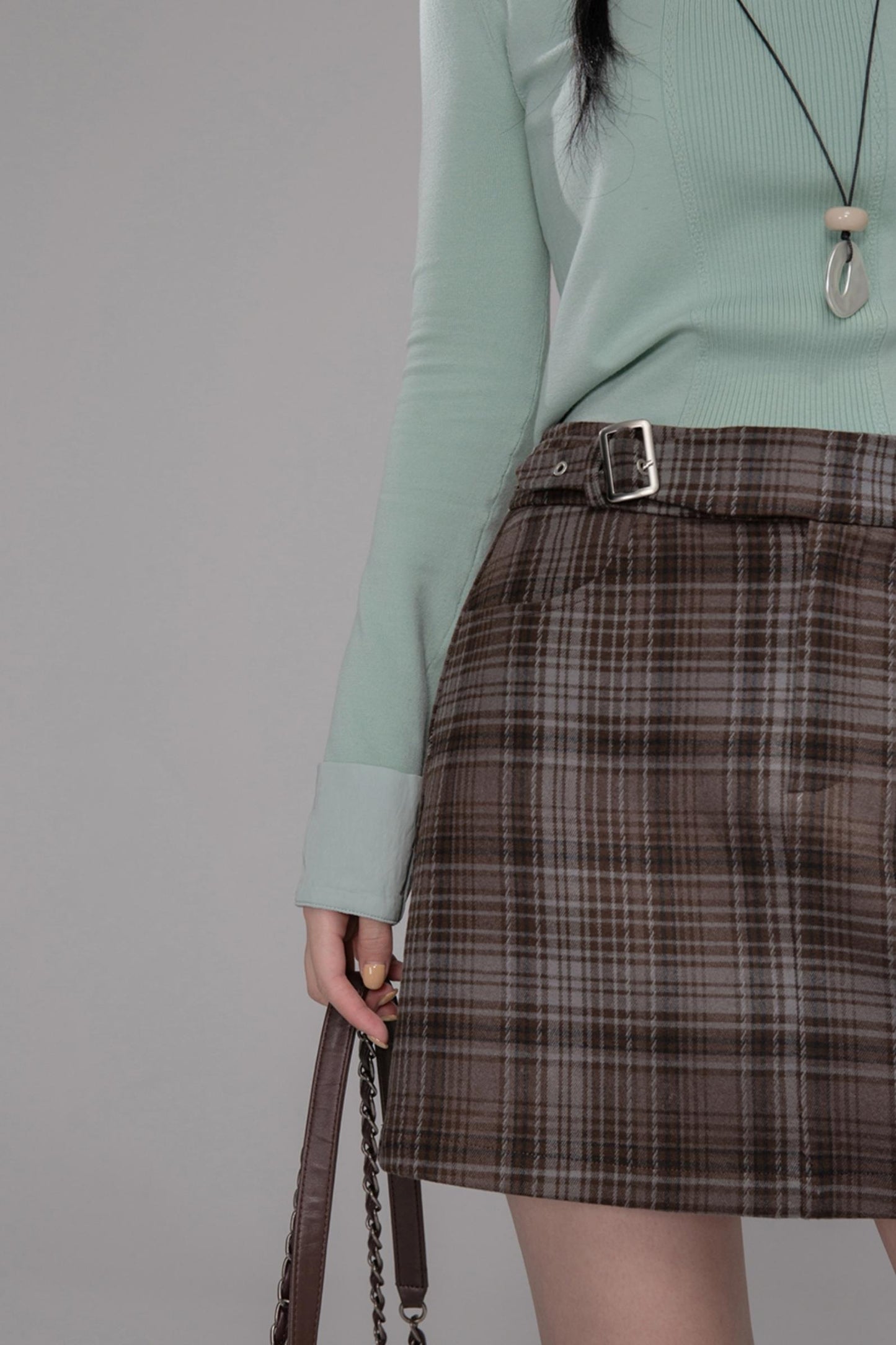 Brushed Plaid Brown Skirt