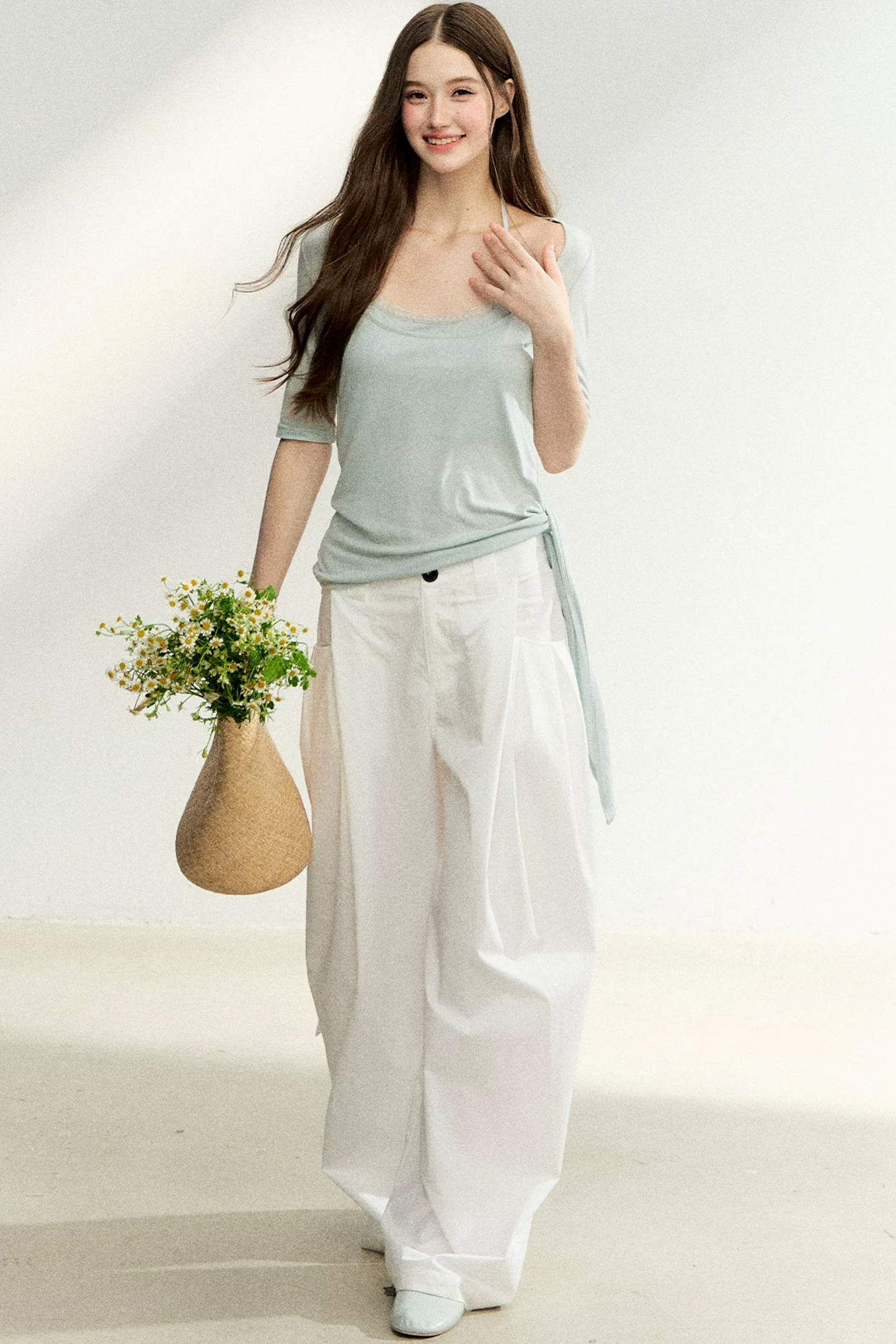 Double-Layer Tie-Waist Top
