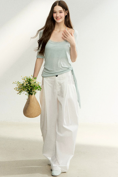 Double-Layer Tie-Waist Top