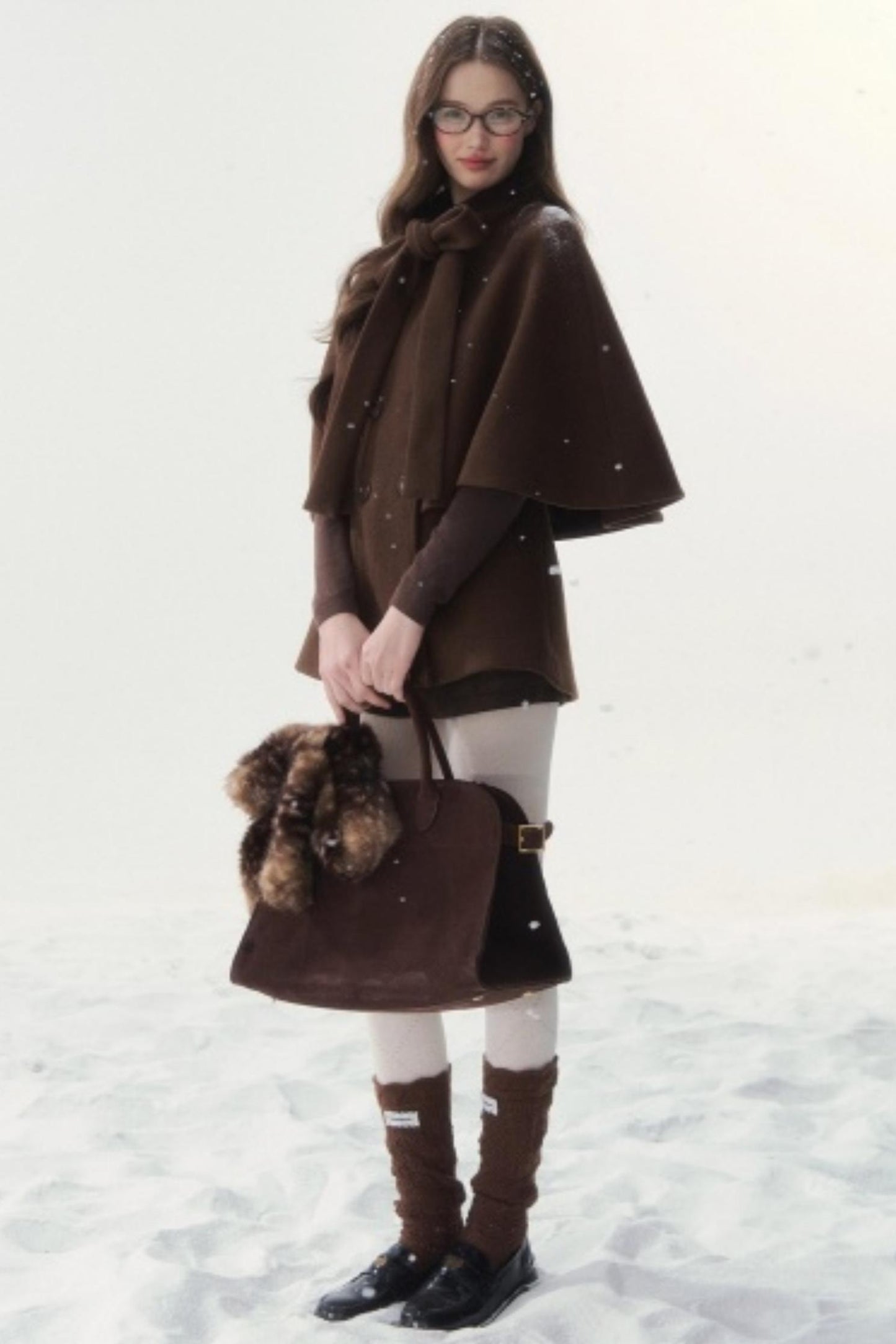 Cocoa Double-Breasted Cape Coat