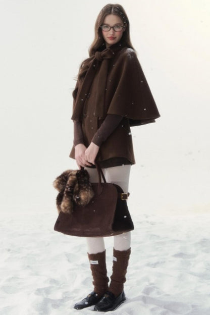 Cocoa Double-Breasted Cape Coat