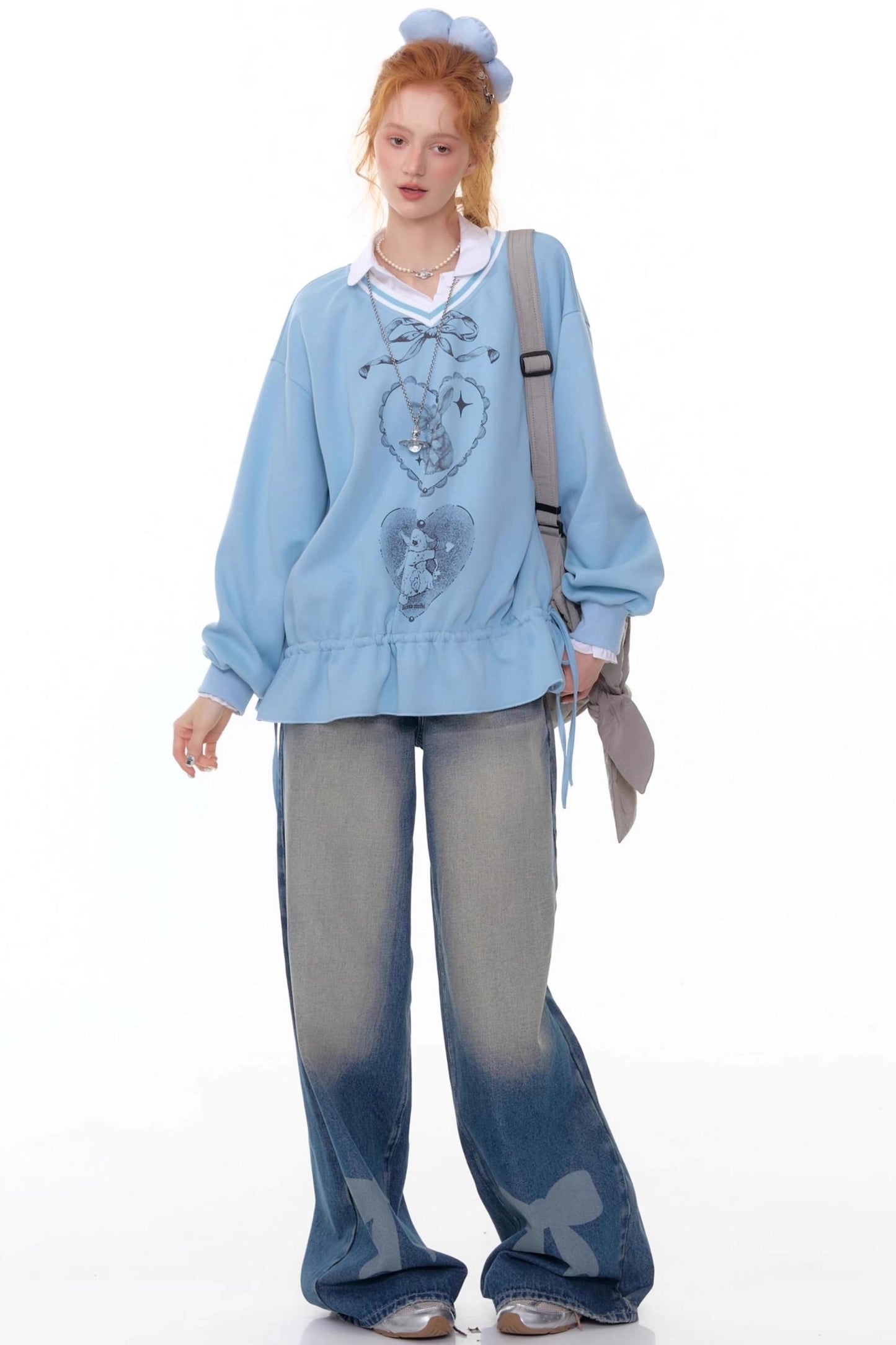 Retro Bow Design High-Waisted Denim Pants