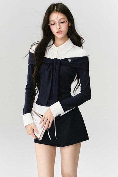 Slimming Knit Top With Skirt Set-Up