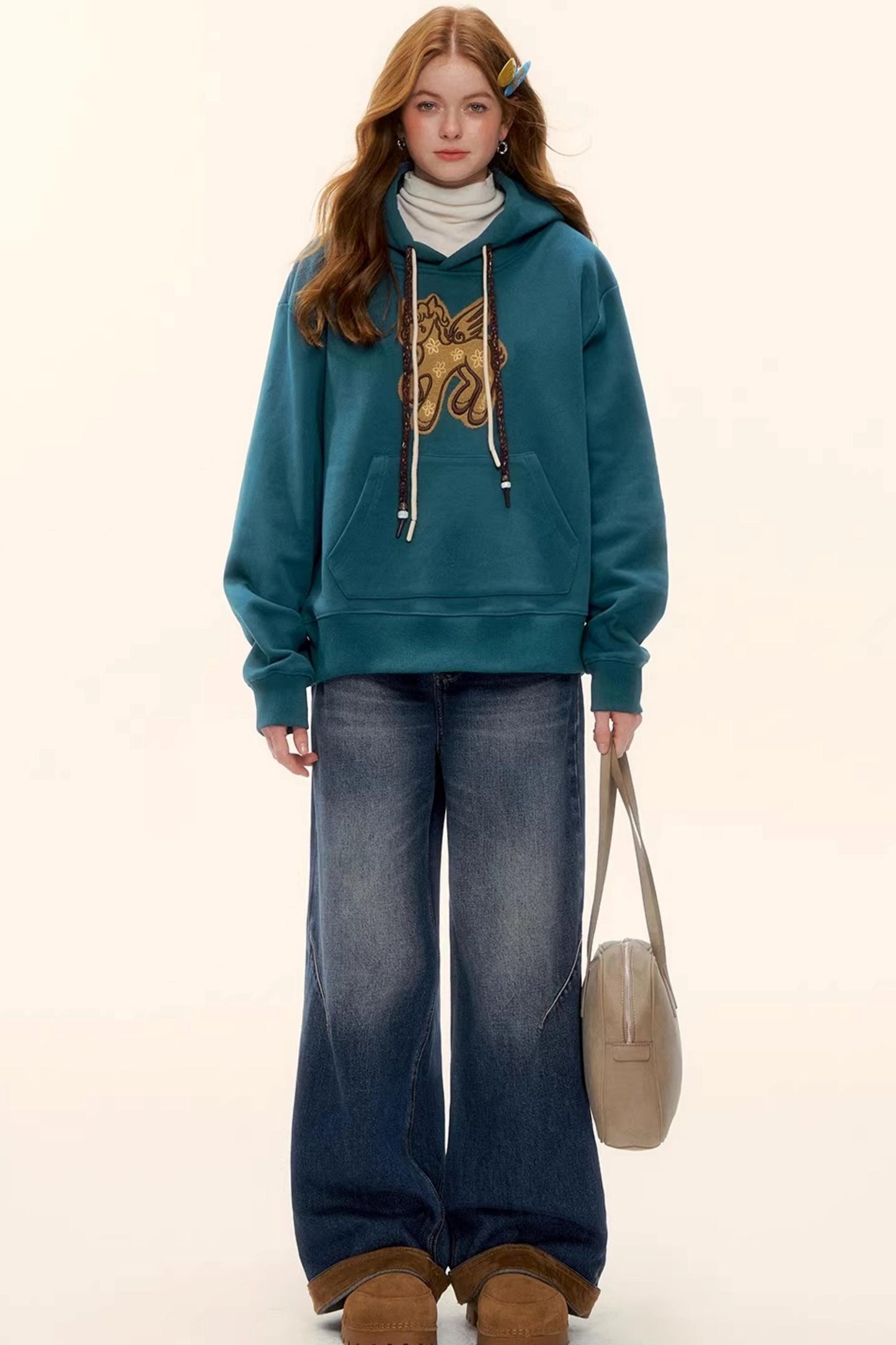 Embroidered Fleece-Lined Hoodie Sweater