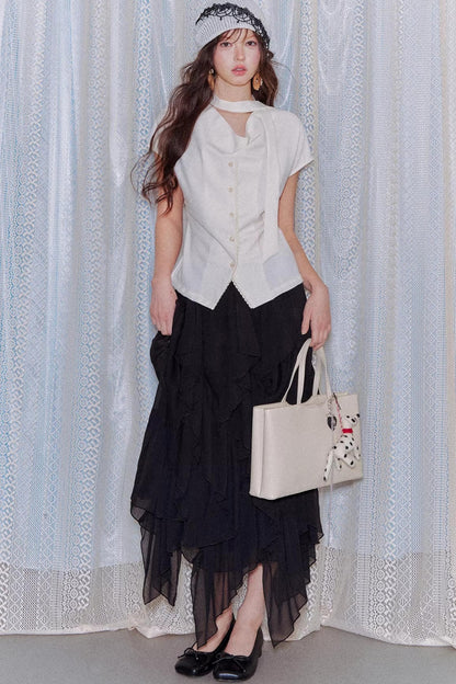 Irregular Ruffled Elastic Chiffon Skirt