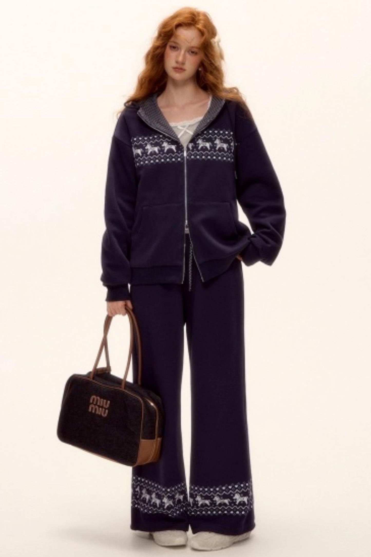 Fair Isle Quilted Jacket Pants Set-Up