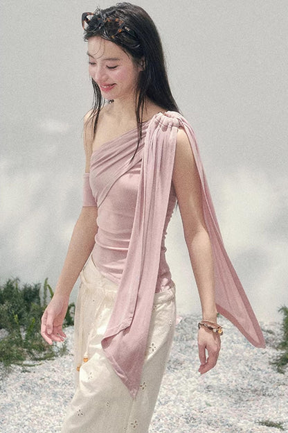 Sunset Coral Asymmetrical Top