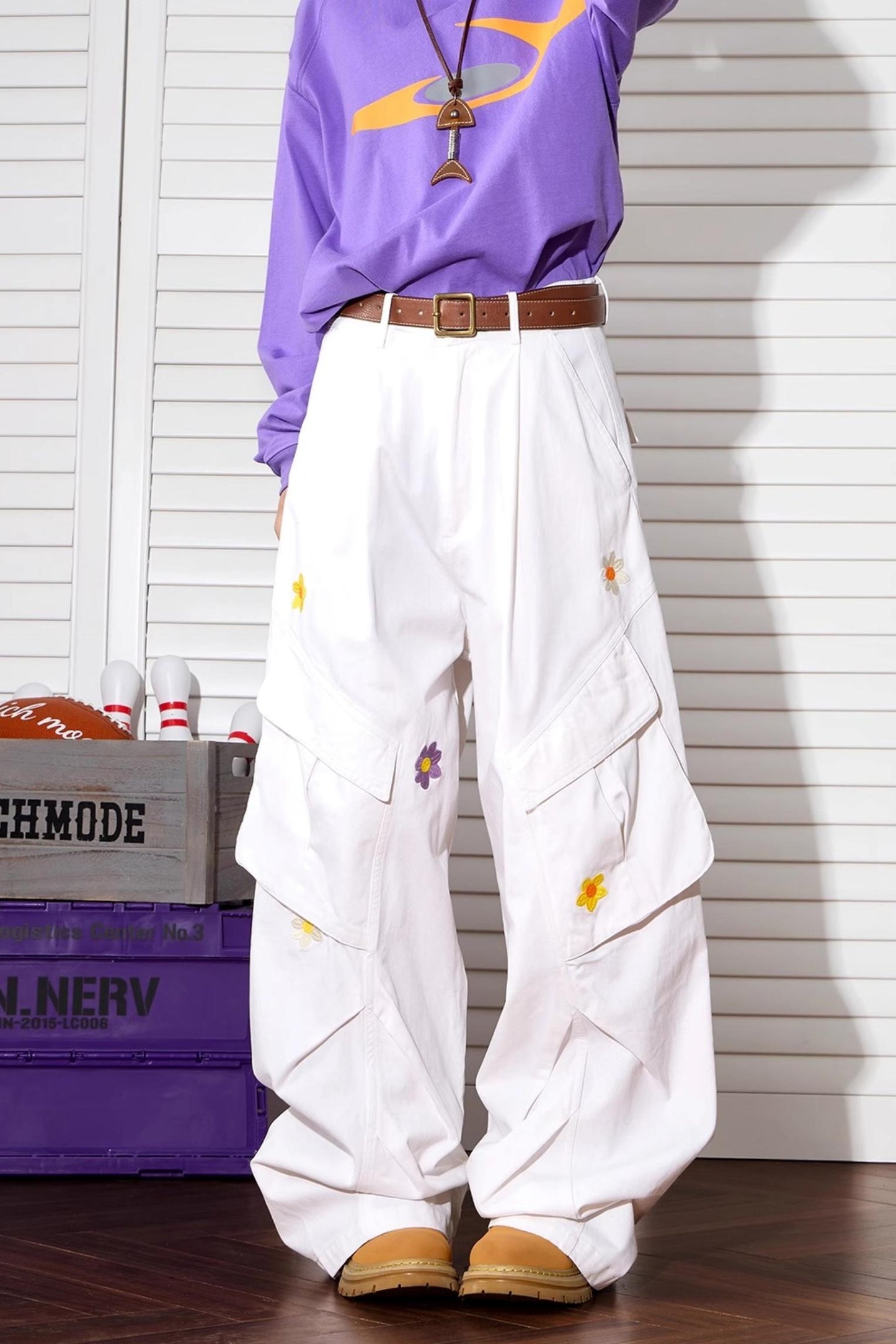 Floral Embroidered Wide-Leg Pants