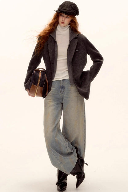 Gray Wool Hooded Blazer Jacket