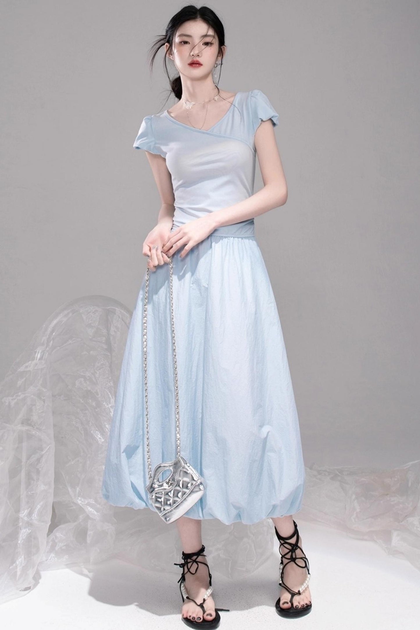 Twilight Sky Blue Swing Dress Set-Up