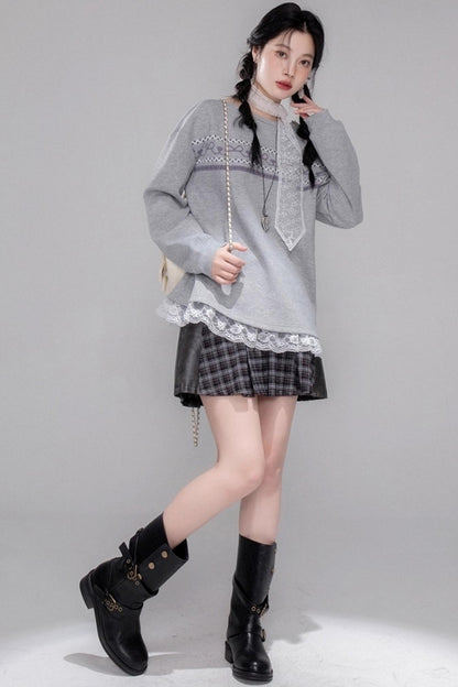 Fair Isle Printed Sweatshirt With Pants Set